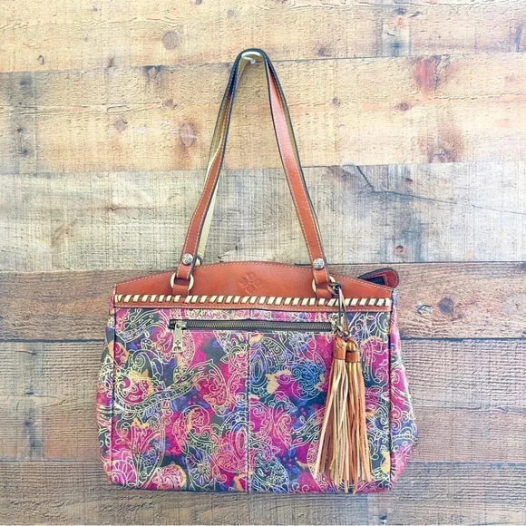 NWOT Patricia Nash Metallic Tooled Lace Poppy Top Zip Tote W Tassel - Picture 2 of 16